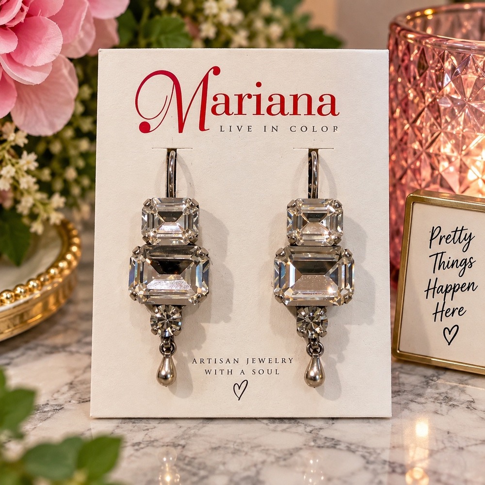 Mariana Live In Color Clear Crystal Tiered Drop Leverback Earrings 43525/9
